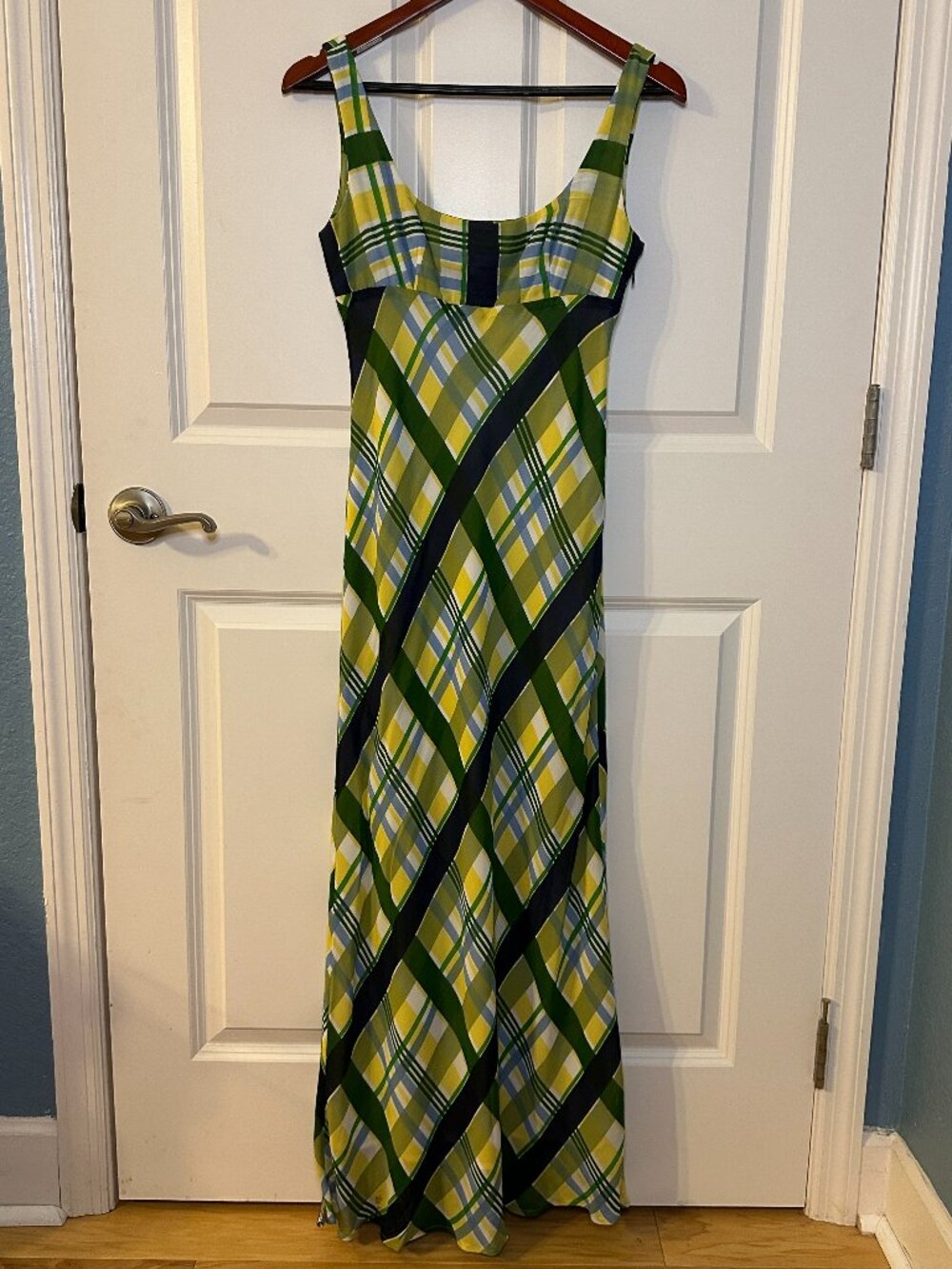 Vintage Y2K BCBG Max Azria Plaid Maxi Dress Womens 4 Bias Cut Lined Chiffon - Picture 2 of 9